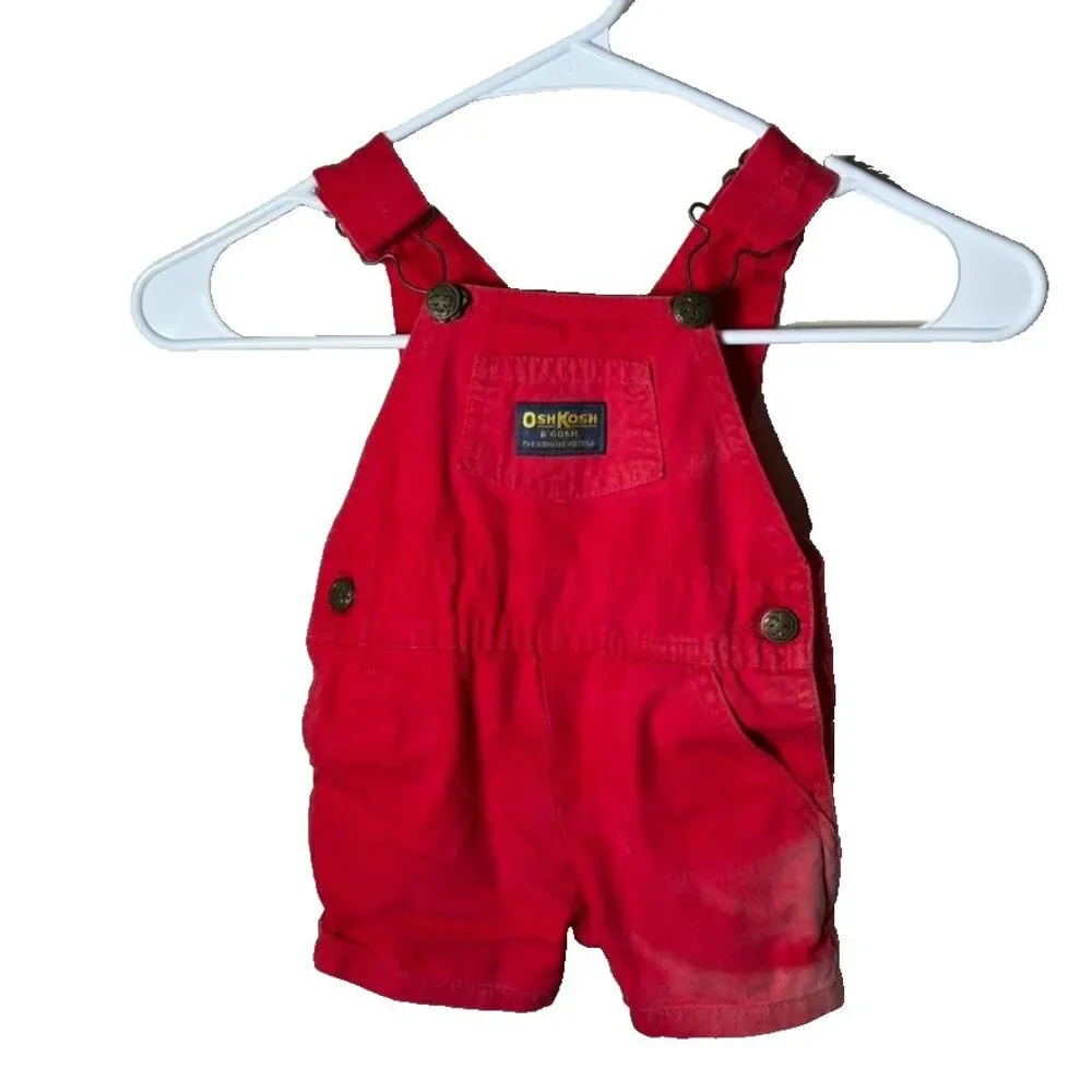 Vintage OshKosh B'Gosh Shortalls Red USA Overall Shorts Pockets Bib